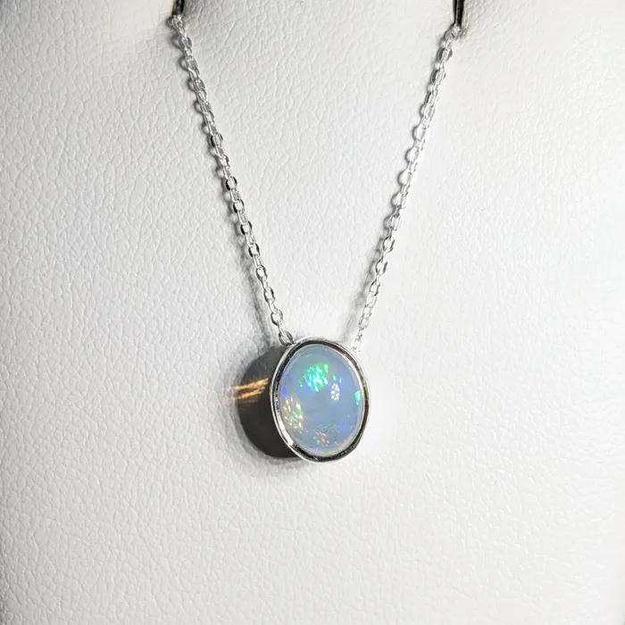 Bliss Crystals Necklaces Ethiopian Opal Sterling Silver Slider Pendant on 1618 Adjustable Chain Necklace SK7302