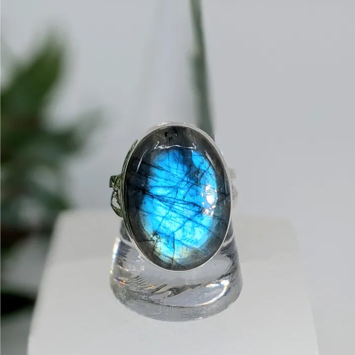 Bliss Crystals Rings Labradorite Sz 10 SS Oval Ring LV6714