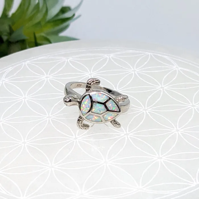 Faux Opal Sz 6 SS Turtle Ring LV7020 Bliss Crystals Rings