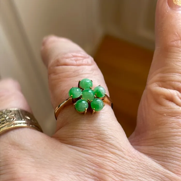 Jade Flower Ring 18k Gold Vintage Vintage Paris Jewelry Rings