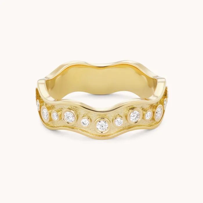 Marlo Laz White Diamond Wave Band V Rings