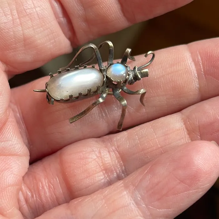 Moonstone Bug Brooch Sterling Silver Vintage Love Vintage Paris Rings