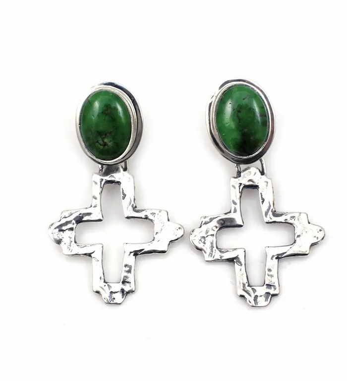 Pam Springall Earrings Green Turquoise and Cross Post Earrings