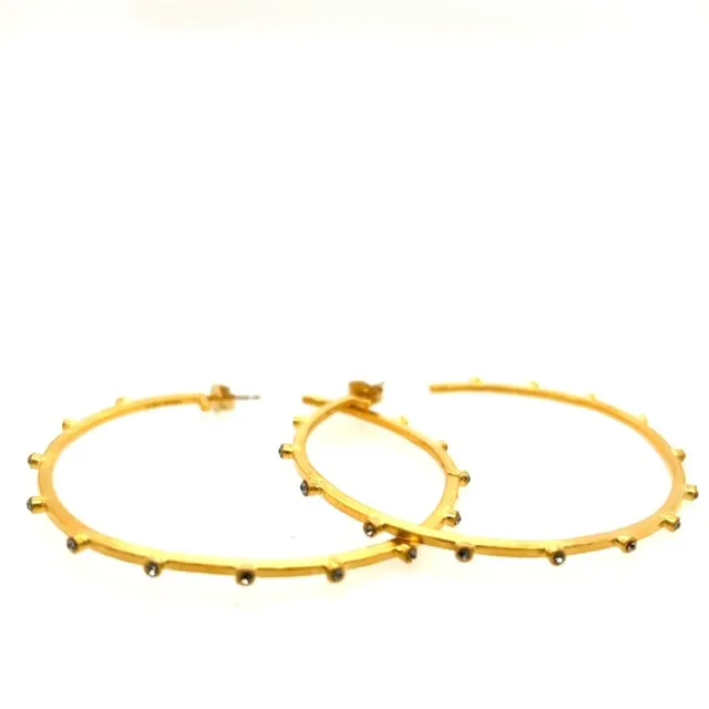 Rebel Designs Inc Earrings Crystal Burnished Round Hoop Earrings in Gold Finish