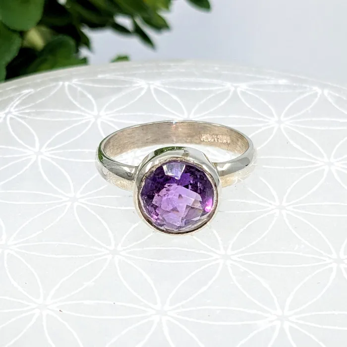 Rings Amethyst Sz 1025 Faceted Round Ring LV6858 Bliss Crystals
