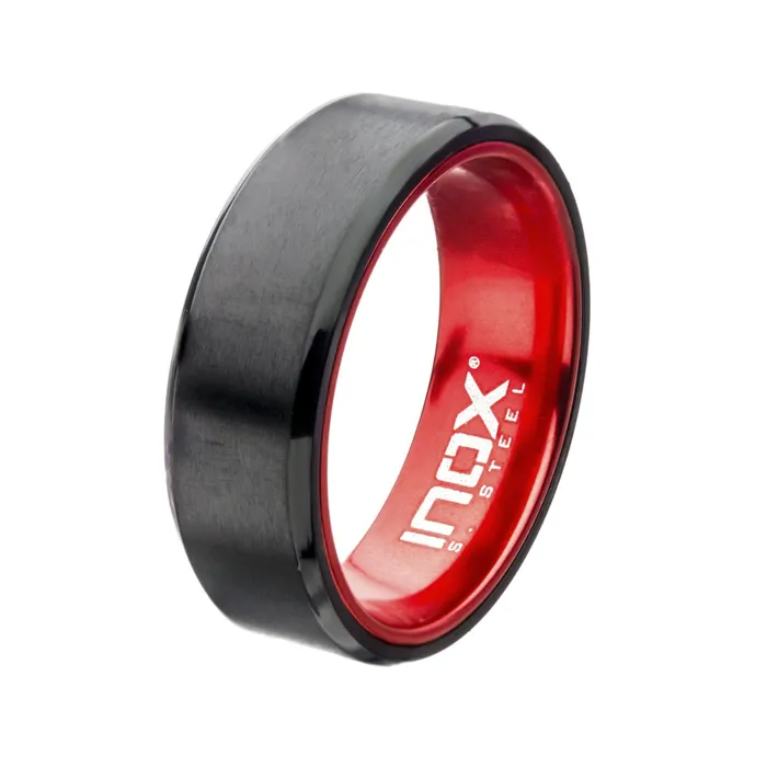 Rings Black Stainless Steel with Red Aluminum Detail Band Ring INOX JEWELRY Rings Black Stainless Steel with Red Aluminum Detail Band Ring INOX JEWELRY