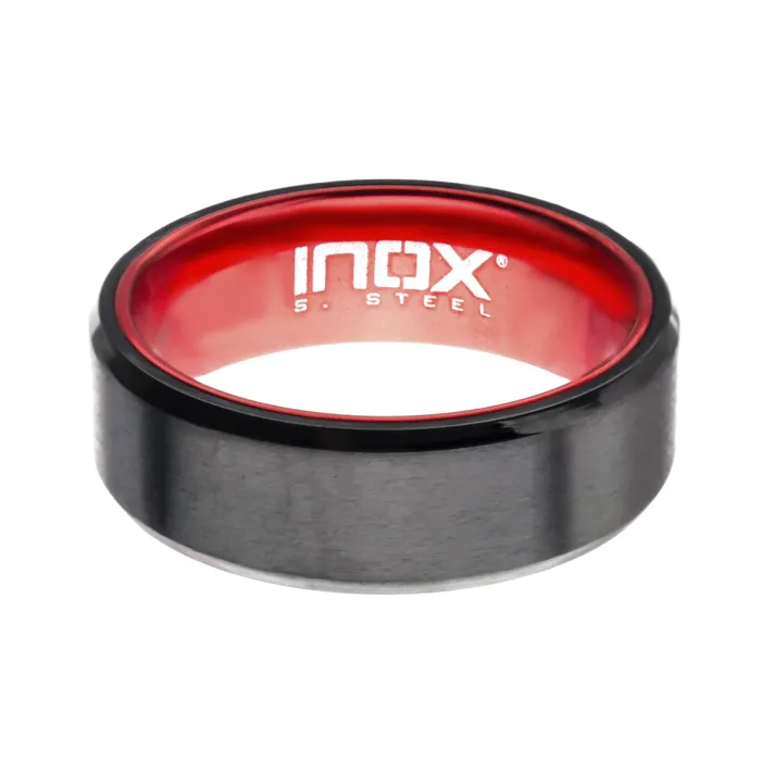 Rings Black Stainless Steel with Red Aluminum Detail Band Ring INOX JEWELRY