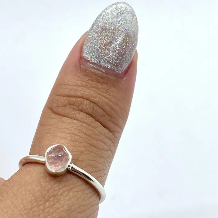 Rings Bliss Crystals Rose Quartz Natural Dainty Stackable Sterling Silver Ring J022