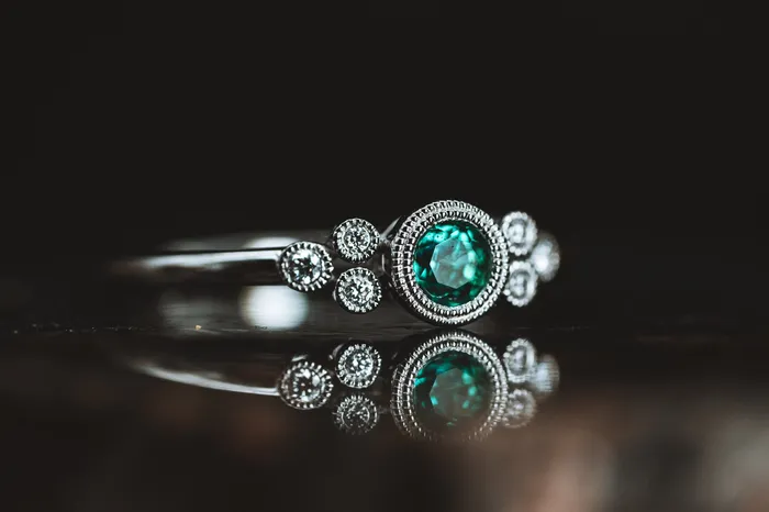 Rings GBC 14k White Gold Emerald and Diamond Ring