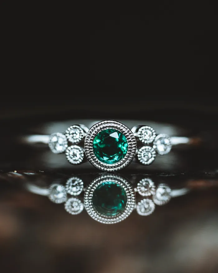 Rings GBC 14k White Gold Emerald and Diamond Ring