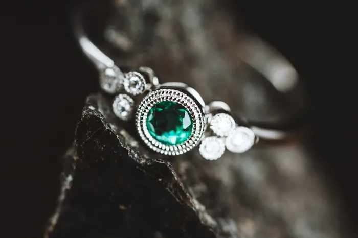Rings GBC 14k White Gold Emerald and Diamond Ring