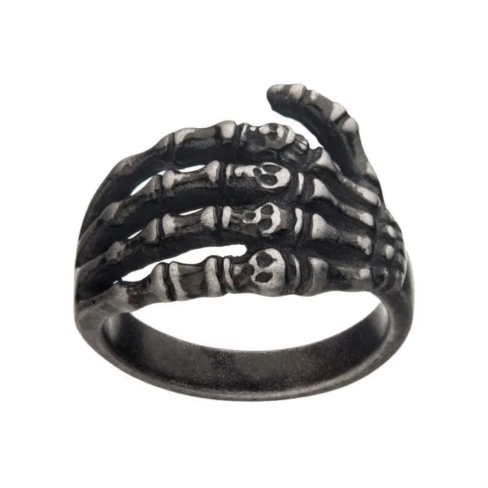 Rings INOX JEWELRY Antiqued Silver Tone Stainless Steel Skeleton Head Ring