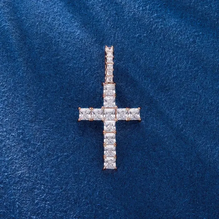 S925 Moissanite Princess Cut Cross Pendant icezeusshop Necklaces