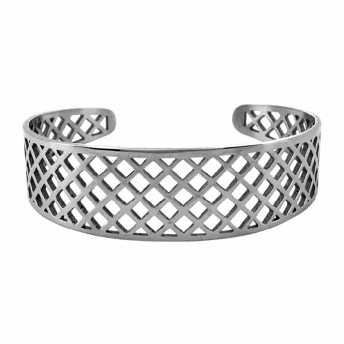 Silver Tone Stainless Steel Basket Weave CutOut Cuff Kadaa INOX JEWELRY Earrings