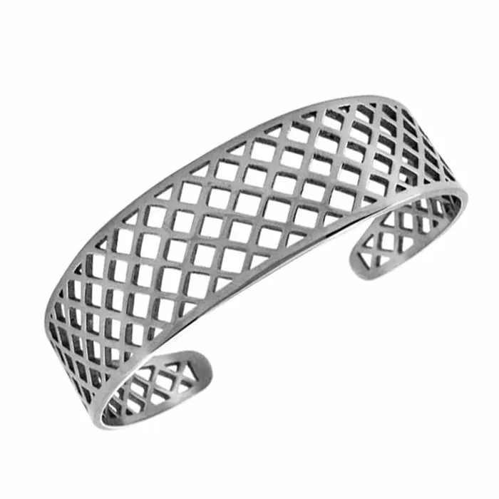 Silver Tone Stainless Steel Basket Weave CutOut Cuff Kadaa INOX JEWELRY Earrings