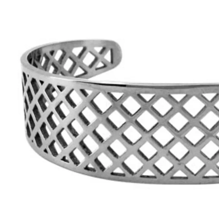 Silver Tone Stainless Steel Basket Weave CutOut Cuff Kadaa INOX JEWELRY Earrings