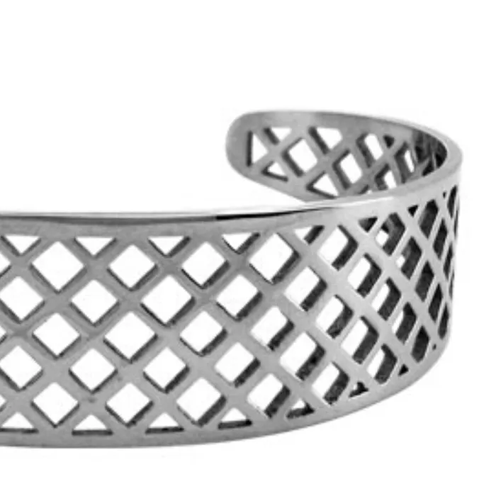 Silver Tone Stainless Steel Basket Weave CutOut Cuff Kadaa INOX JEWELRY Earrings