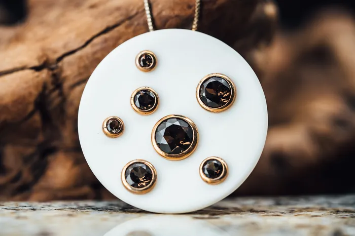 White Ceramic Sterling Silver Rose Gold Plated Smokey Quartz Pendant Breuning Necklaces