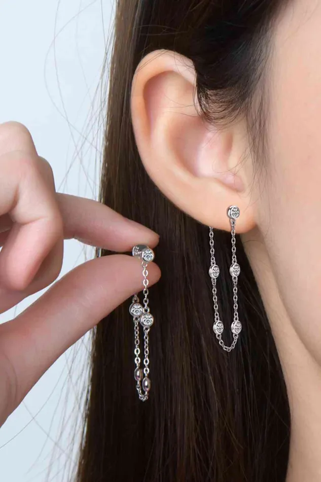 1 Carat Moissanite 925 Sterling Silver Chain Earrings Trendsi Earrings