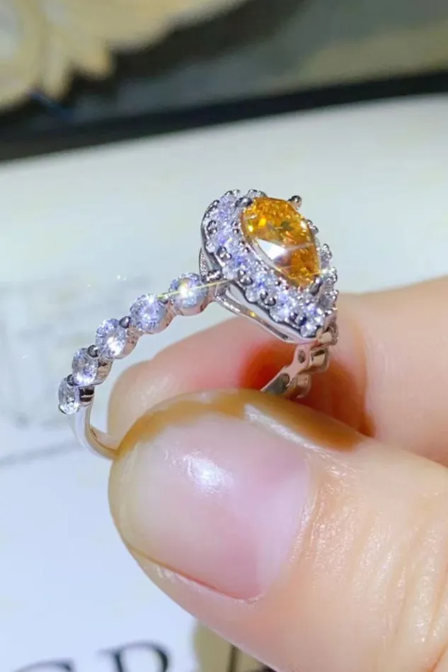 1 Carat Moissanite Contrast Teardrop Ring Trendsi Rings