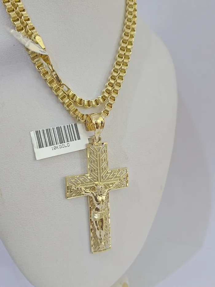 10k Gold Byzantine Necklace Jesus Cross Charm 1826 inches 3mm SET Chain Gold and Diamond Necklaces 10k Gold Byzantine Necklace Jesus Cross Charm 1826 inches 3mm SET Chain Gold and Diamond Necklaces