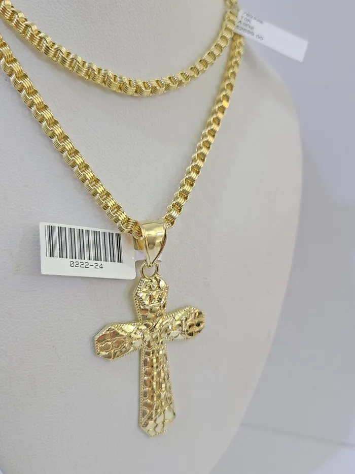 10k Gold Byzantine Necklace Jesus Cross Charm 1826 inches 3mm SET Chain Gold and Diamond Necklaces