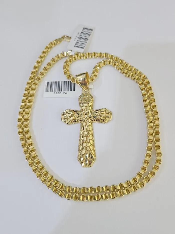 10k Gold Byzantine Necklace Jesus Cross Charm 1826 inches 3mm SET Chain Gold and Diamond Necklaces