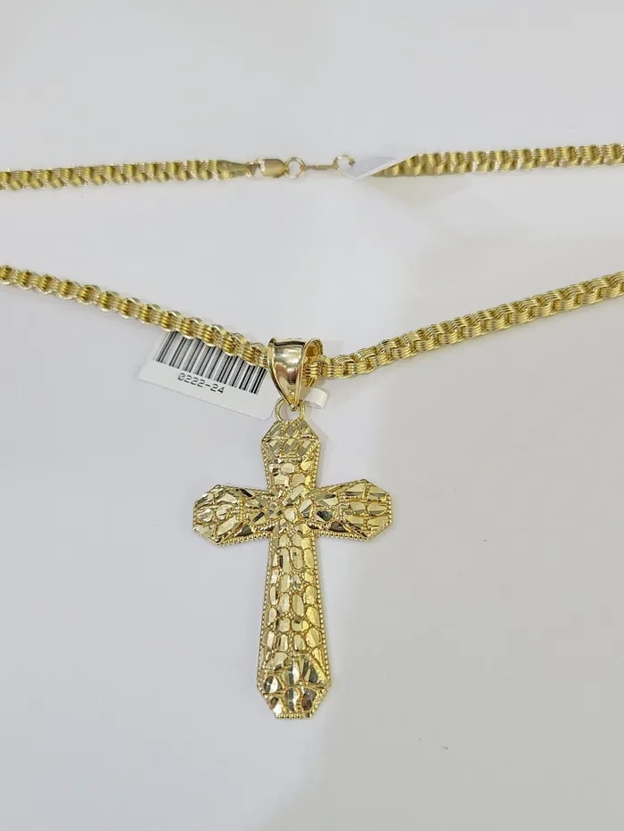 10k Gold Byzantine Necklace Jesus Cross Charm 1826 inches 3mm SET Chain Gold and Diamond Necklaces