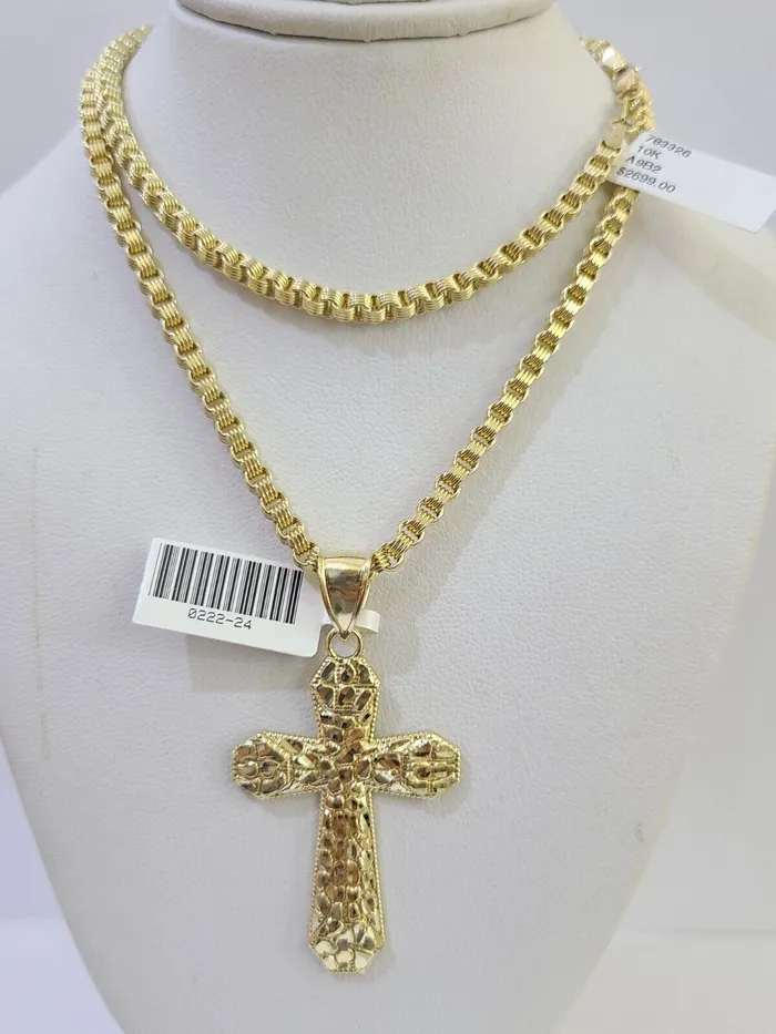 10k Gold Byzantine Necklace Jesus Cross Charm 1826 inches 3mm SET Chain Gold and Diamond Necklaces