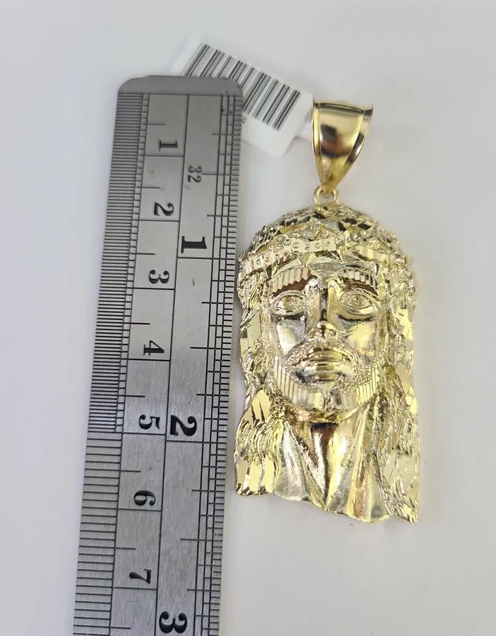 10k Gold Byzantine Necklace Jesus Head Charm 2030 inches 6mm SET Chain Pendant Gold and Diamond Necklaces