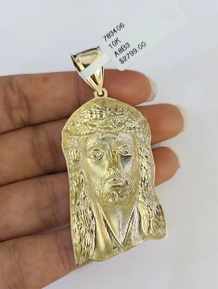 10k Gold Byzantine Necklace Jesus Head Charm 2030 inches 6mm SET Chain Pendant Gold and Diamond Necklaces