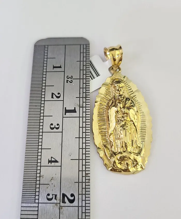 10k Miami Cuban Chain Virgin Mary Charm Set 4mm 1828 Necklace Yellow Gold Gold and Diamond Necklaces