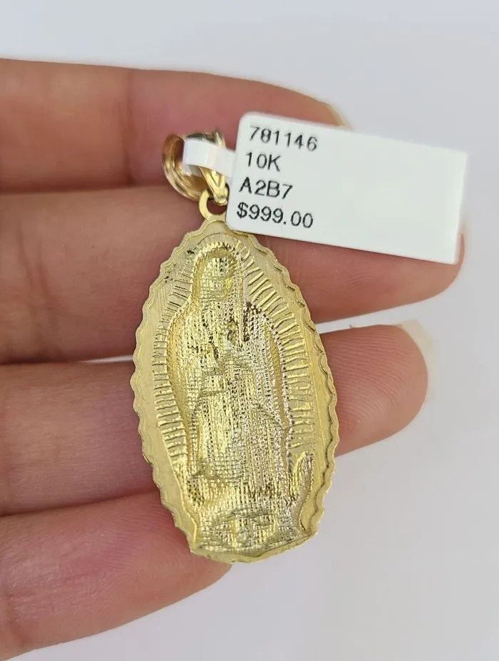 10k Miami Cuban Chain Virgin Mary Charm Set 4mm 1828 Necklace Yellow Gold Gold and Diamond Necklaces