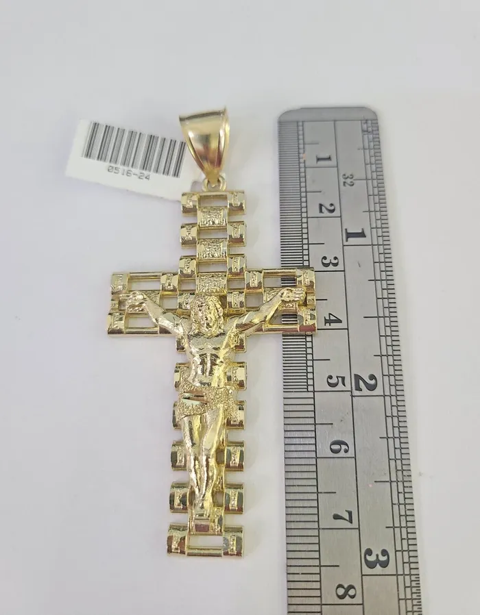 10k Solid Rope Chain Jesus Cross Charm Set 4mm 2028 Necklace Gold Yellow globalwatches10 Necklaces