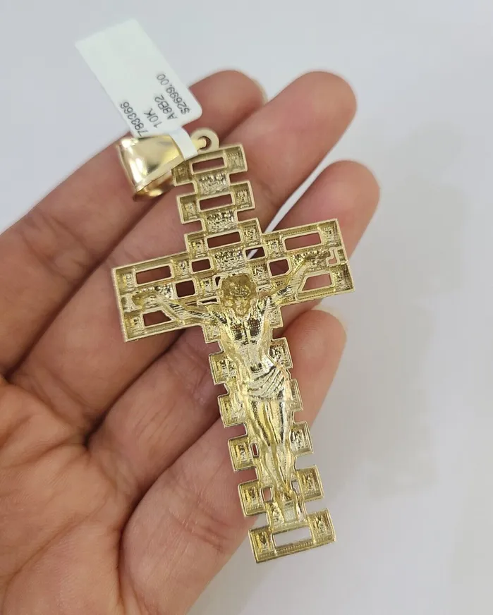 10k Solid Rope Chain Jesus Cross Charm Set 4mm 2028 Necklace Gold Yellow globalwatches10 Necklaces