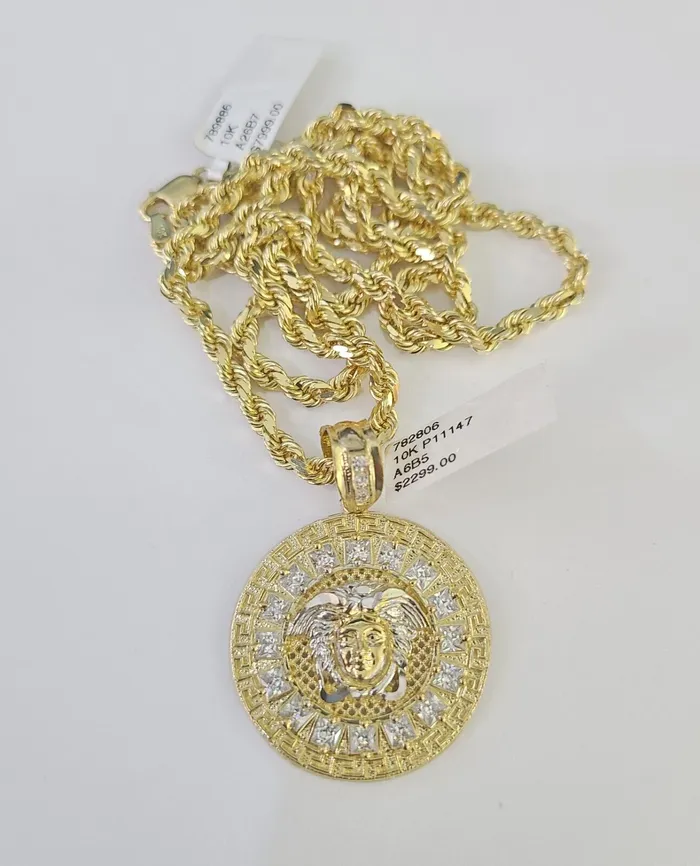 10k Solid Rope Chain Medusa Circular Charm Set 4mm 2028 Necklace Gold Yellow Globalwatches10 Necklaces 10k Solid Rope Chain Medusa Circular Charm Set 4mm 2028 Necklace Gold Yellow Globalwatches10 Necklaces