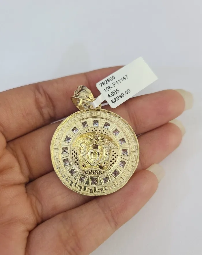 10k Solid Rope Chain Medusa Circular Charm Set 4mm 2028 Necklace Gold Yellow Globalwatches10 Necklaces