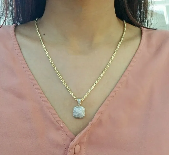 10K Yellow Gold 052CT Real Diamond Pillow Charm With 24 3mm gold rope chain Gold and Diamond PreStyled Sets 10K Yellow Gold 052CT Real Diamond Pillow Charm With 24 3mm gold rope chain Gold and Diamond PreStyled Sets