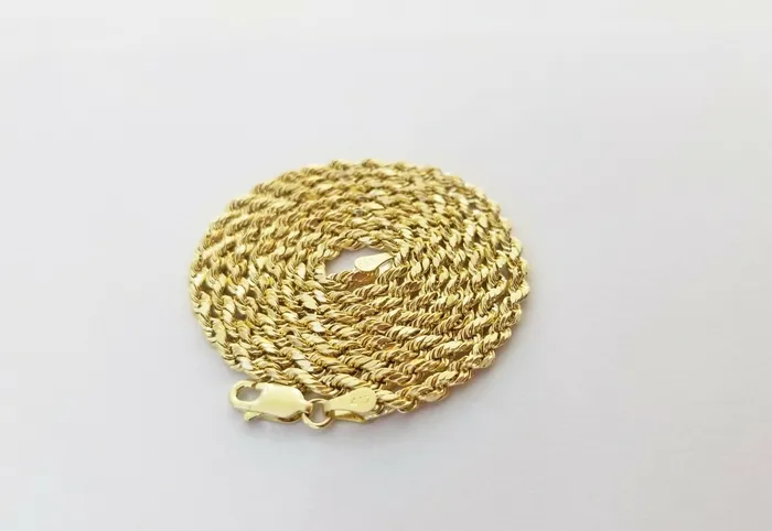 10K Yellow Gold 052CT Real Diamond Pillow Charm With 24 3mm gold rope chain Gold and Diamond PreStyled Sets