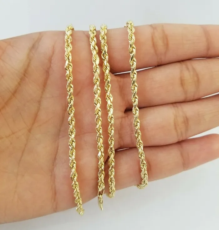 10K Yellow Gold 052CT Real Diamond Pillow Charm With 24 3mm gold rope chain Gold and Diamond PreStyled Sets