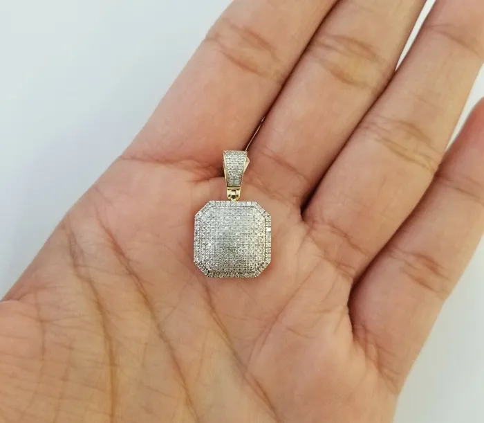 10K Yellow Gold 052CT Real Diamond Pillow Charm With 24 3mm gold rope chain Gold and Diamond PreStyled Sets