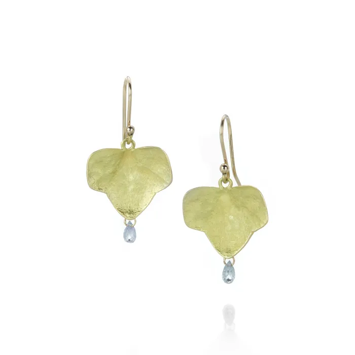 18k Small Ivy Leaf Earrings with Sapphire Drops Gabriella Kiss Earrings