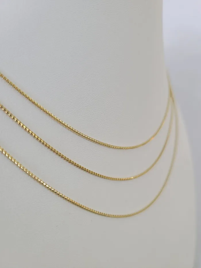 18K Solid Franco Chain Necklace 20 22 24 1mm Yellow Gold Real Gold and Diamond Necklaces