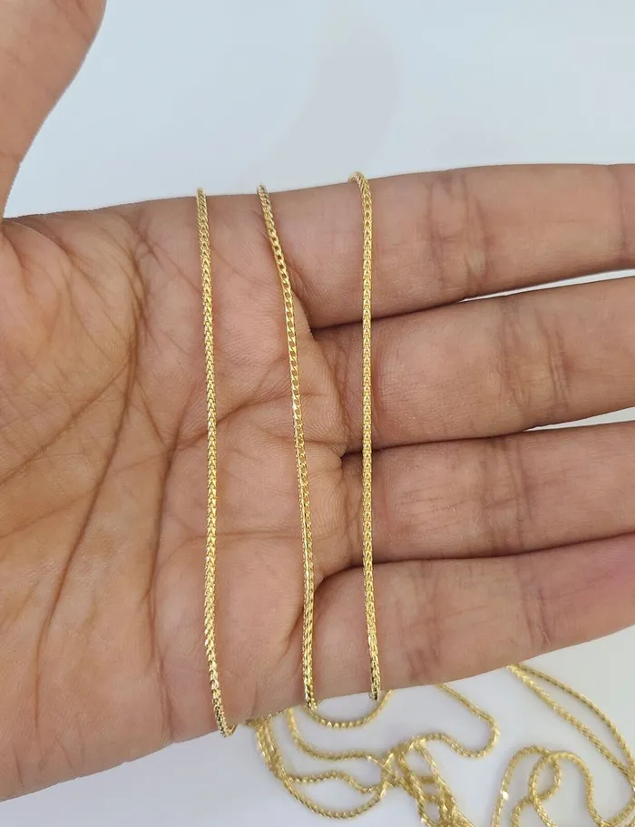 18K Solid Franco Chain Necklace 20 22 24 1mm Yellow Gold Real Gold and Diamond Necklaces