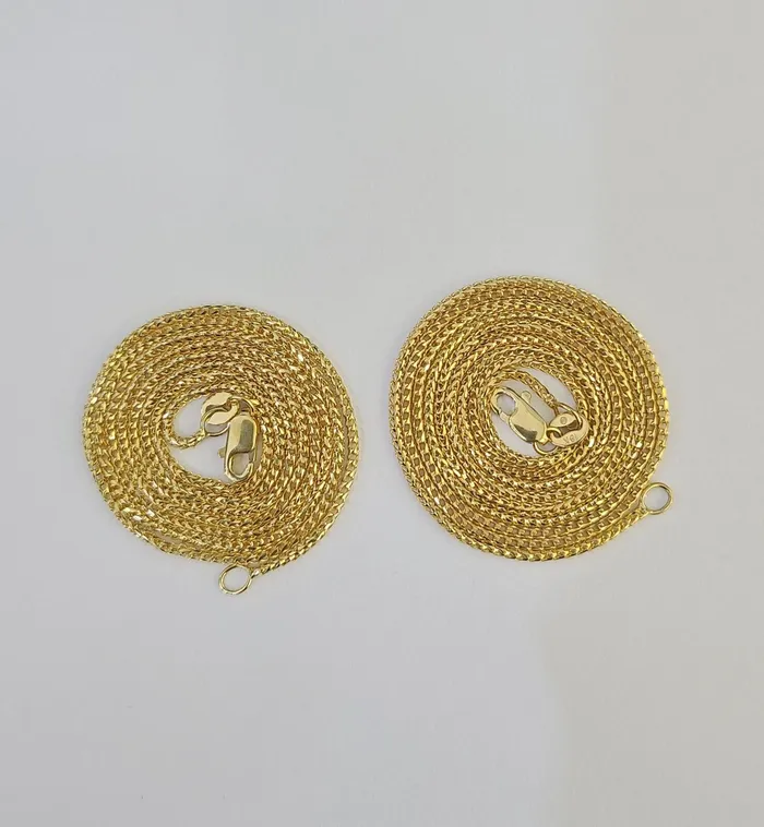 18K Solid Franco Chain Necklace 20 22 24 1mm Yellow Gold Real Gold and Diamond Necklaces