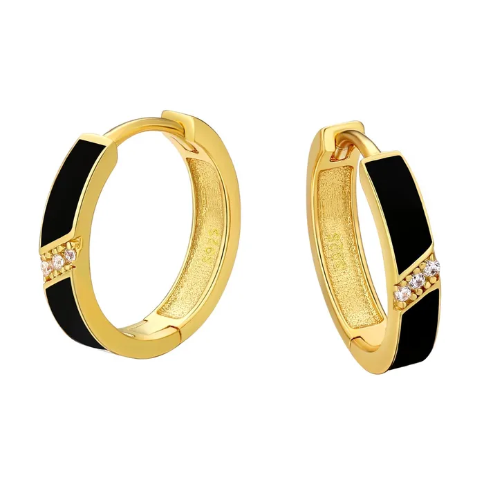925 Sterling Silver Diamond Black Round Hoop Earrings in 14K Gold KRKC Earrings 925 Sterling Silver Diamond Black Round Hoop Earrings in 14K Gold KRKC Earrings