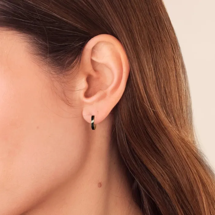 925 Sterling Silver Diamond Black Round Hoop Earrings in 14K Gold KRKC Earrings