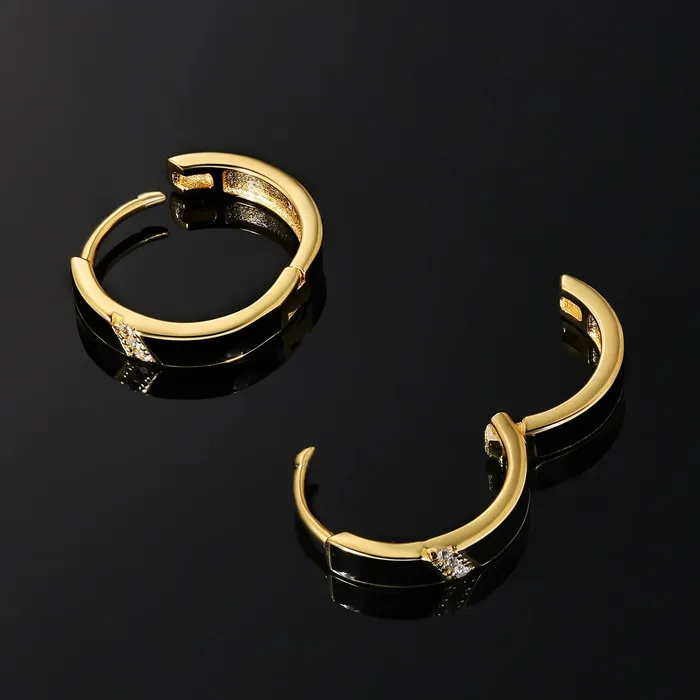 925 Sterling Silver Diamond Black Round Hoop Earrings in 14K Gold KRKC Earrings