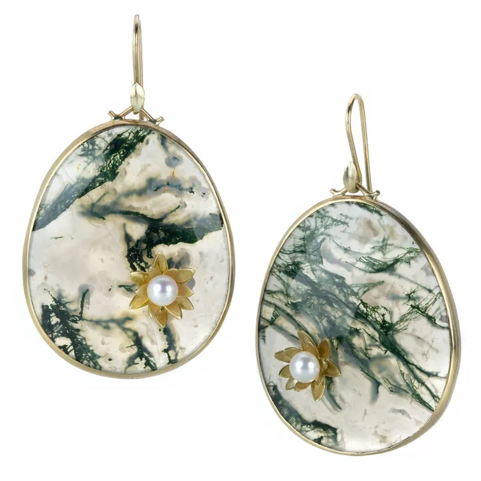 Annette Ferdinandsen Earrings Monet Water Lily Moss Agate Earrings