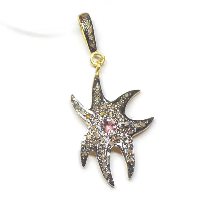 Beads Supplies USA 1pc Starfish Pave Diamond Ruby 925 Sterling Silver Oxidized Charm Pendant 37mm x 16mm Necklaces Beads Supplies USA 1pc Starfish Pave Diamond Ruby 925 Sterling Silver Oxidized Charm Pendant 37mm x 16mm Necklaces